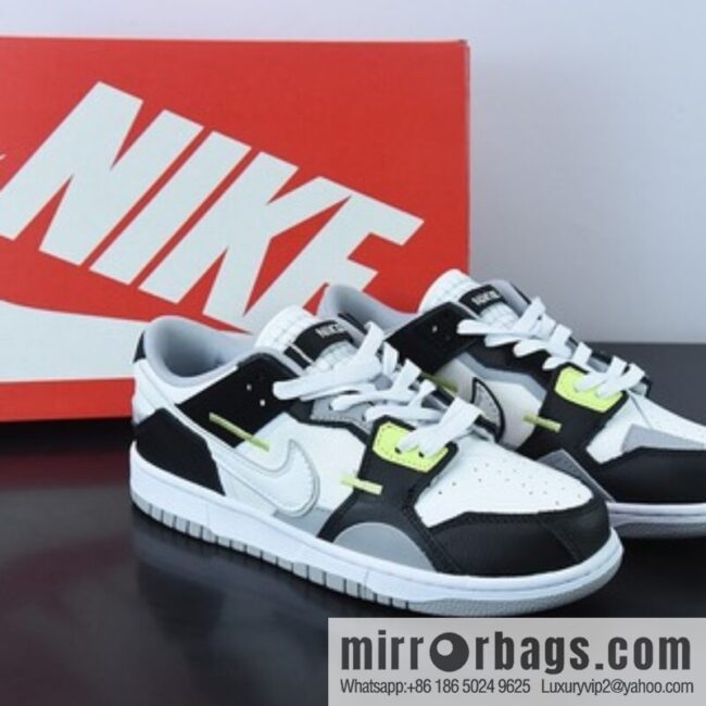 SB Dunk Scrap Low \"Wolf Grey\" Dunk Stitching Monster Series Low Top Classic Versatile Casual Sports Board Shoes \"White Wolf Gray Black Lemon Yellow\" Item Number: DC9723-001