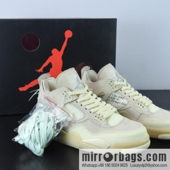Off-White ™ x Air Jordan AJ4 Retro \"Cream/Sail\" \"OW joint white sail\" sneakers Item number: CV9388-100