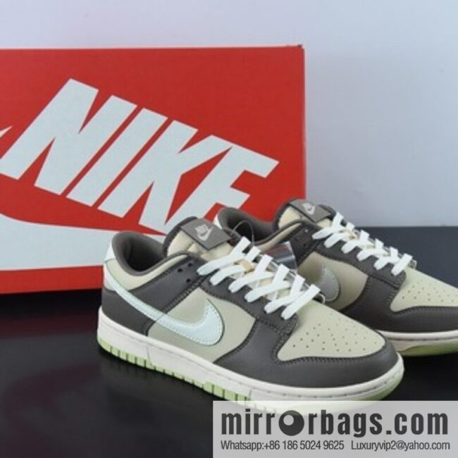 NK SB Dunk Low \"Sail Olive Grey\" Dunk series low-top casual sports skateboard shoes \"leather (fabric) olive green dark gray beige\" item number FB4960-210