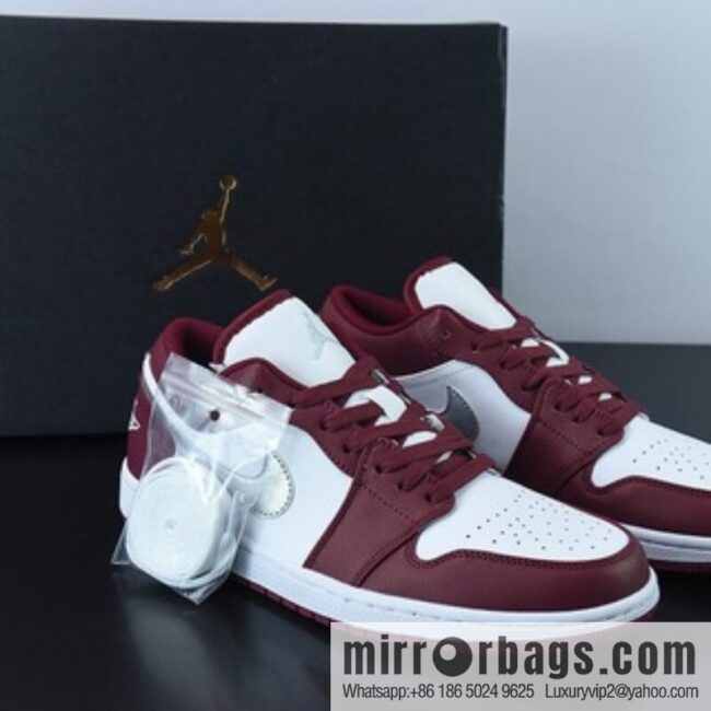 Air Jordan 1 Low \"Bordeaux\" Baijiu red and silver hook low-top casual board shoes, item number: 553558 615