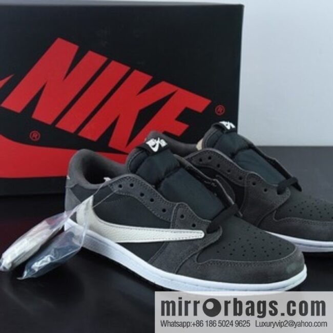 Travis Scott x NK Air Jordan 1 Low AJ1 TS Barb Low Top Casual Sneakers, Black Grey Item Number: CQ4277-003