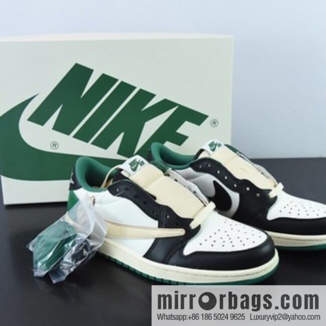Travis Scott x NK Air Jordan 1 Low AJ1 TS Barb Low Top Casual Sneakers, Black Green, Item Number: DM7866- 128