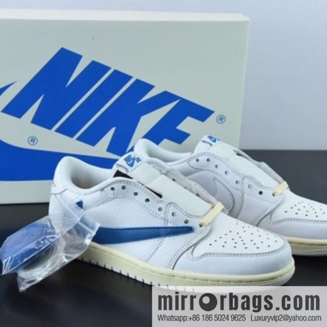 Travis Scott x NK Air Jordan 1 Low AJ1 TS barbed low-top casual shoes, white and blue, item number: CQ3277-100