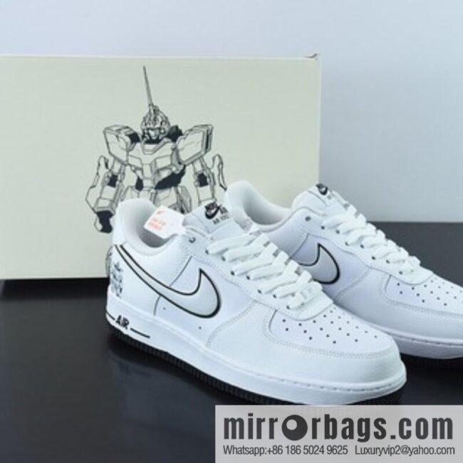 NK Air Force 1 Low Air Force No. 1 Low Top Versatile Leisure Sports Board Shoes, White and Black Gundam, Item Number: KK1256-657