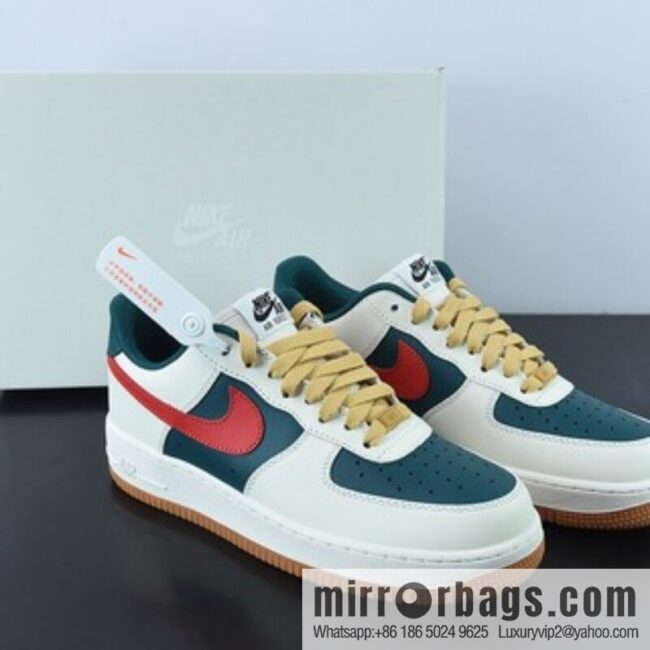 Nike By You Air Force 1 \'07 Low Retro SP Air Force One Low Help White Green Dark Red \"Item Number: FD9063-163