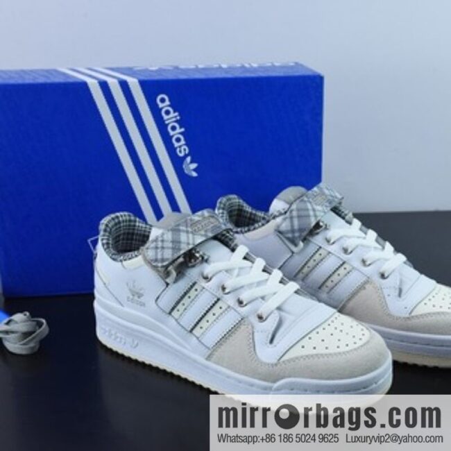 Adidas Originals Forum 84 Low grey and white plaid low-top casual board shoes, item number FZ5627