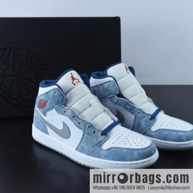 Air Jordan 1 Mid AJ1 white blue, mints, washed blue, medium top basketball shoes item number: DN3706-401