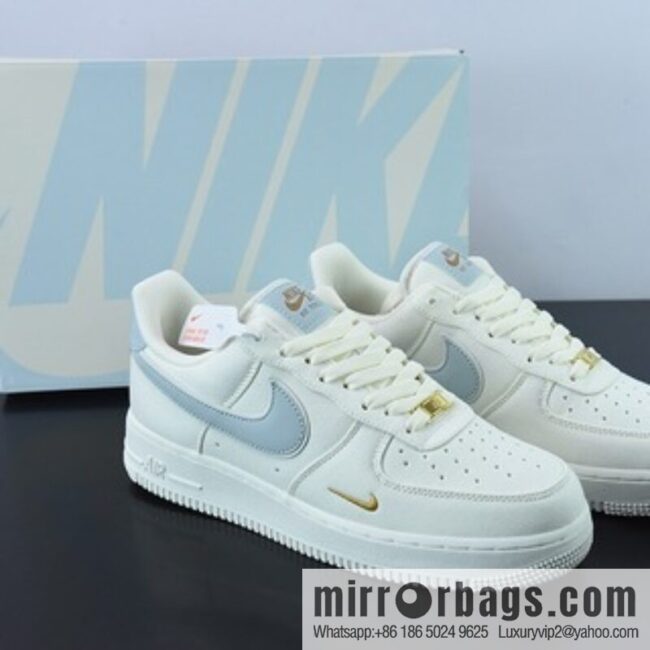 Air Force 1 \'07 Low QS \"Sail/Light Blue/Gold\" Air Force One Classic Low Top Versatile Casual Sports Board Shoes \"Canvas Off White Light Blue Mini Double Hook\" Item Number MN5696-009