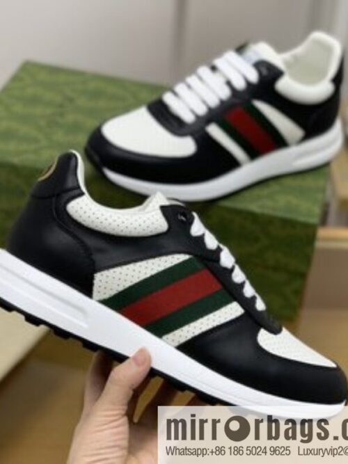 Gucci Gucci uses leather with red and green webbing men\'s sports running shoes