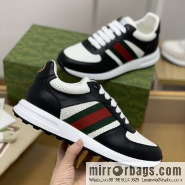 Gucci Gucci uses leather with red and green webbing men\'s sports running shoes