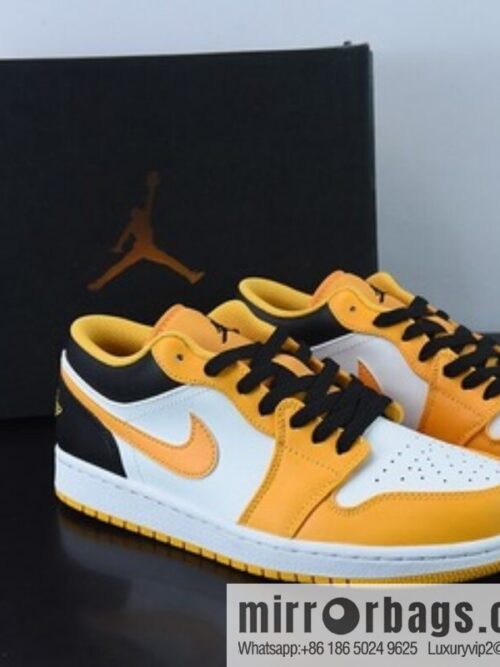 Air Jordan AJ1 Low Top Series, Black and White Yellow Taxi Low Top Casual Men\'s Board Shoes 553558-701