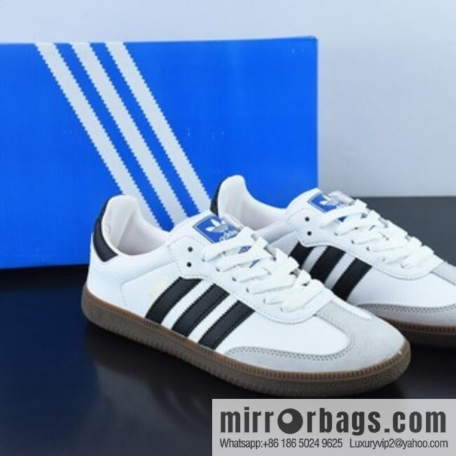 Originals Samba Vegan OG Samba series gentleman German training football style versatile low-top casual sports shoes \"leather (fabric) white black light gray caramel bottom environmental protection logo\" FW2427