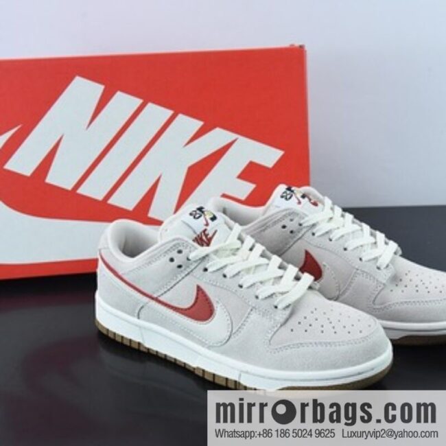 Nike SB Dunk Low gray-white-red, double-layer Swoosh low-top casual sneakers SKU: DO9457-100