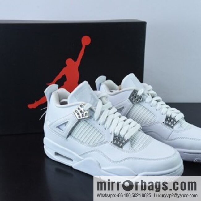 Air Jordan 4 Pure Money AJ4 Joe 4 Silver, Pure White, White Cat Low Top Casual Board Shoes 308497-100