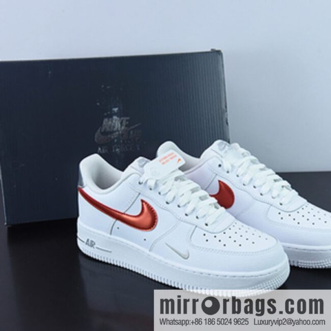 Nike Air Force 1 \'07 Low \"White/Red/Space Silver\" Air Force One White Red Space Silver Hook \"Low Top Casual Board Shoes FD0654-100