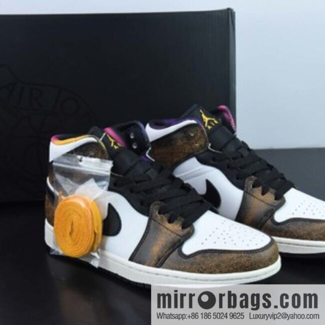 Air Jordan 1 Mid \"Wear Away\" AJ1 Joe 1 Starry Sky Tie-dye, Zhongbang Basketball Shoes DQ8417-071
