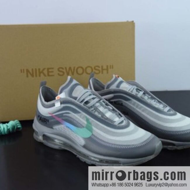 OWF Pure Original OFF-WHITE x Nike Air Max 97 Menta Rainbow Hook Men\'s sneakers AJ4585-101