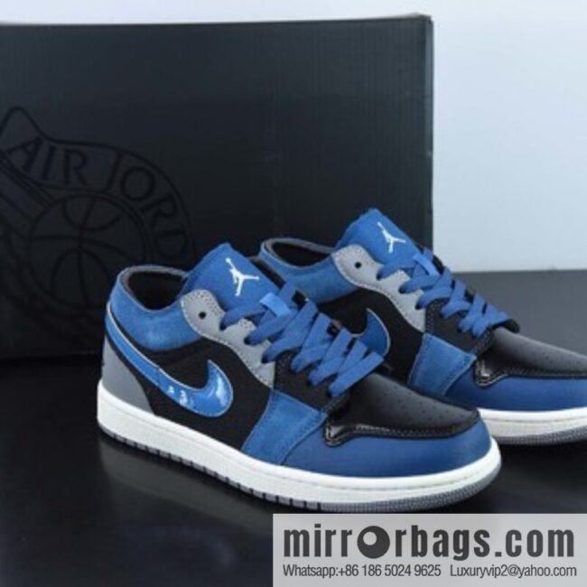 Air Jordan 1 Low patent leather black and blue low-top casual board shoes, item number: DR8867 400
