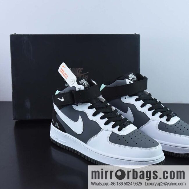NK Air Force 1 \'07 Mid \"Camcorder\" black and white gray, camera, Air Force One mid-top casual sneakers, item number CN6863-502