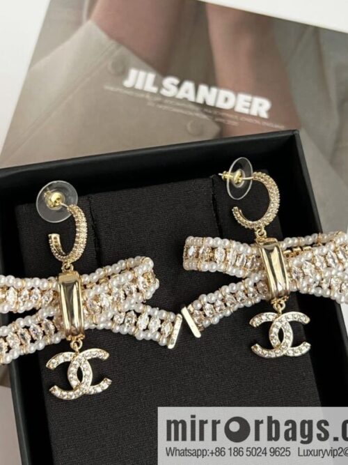 New ☑️ Chanel c3 double c bow pearl stud earrings