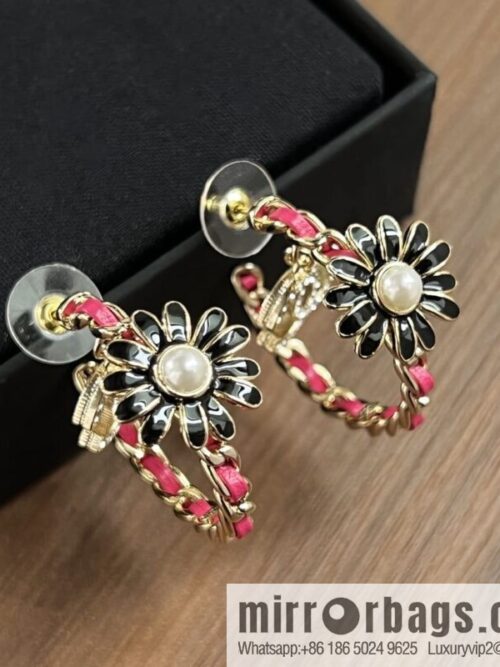 New ☑️ Chanel double c semi-round red leather rope stud earrings