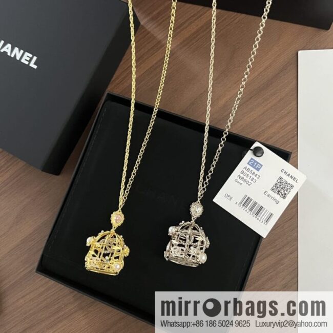 New ☑️ Chanel double c colored treasure bird cage necklace sweater chain
