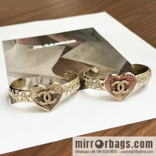 New ☑️ Chanel Double C Full Diamond Love Peach Heart Opening Bracelet