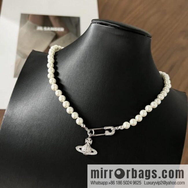 New ☑️ Vivienne Westwood Queen Mother Full Diamond Saturn Pearl Necklace