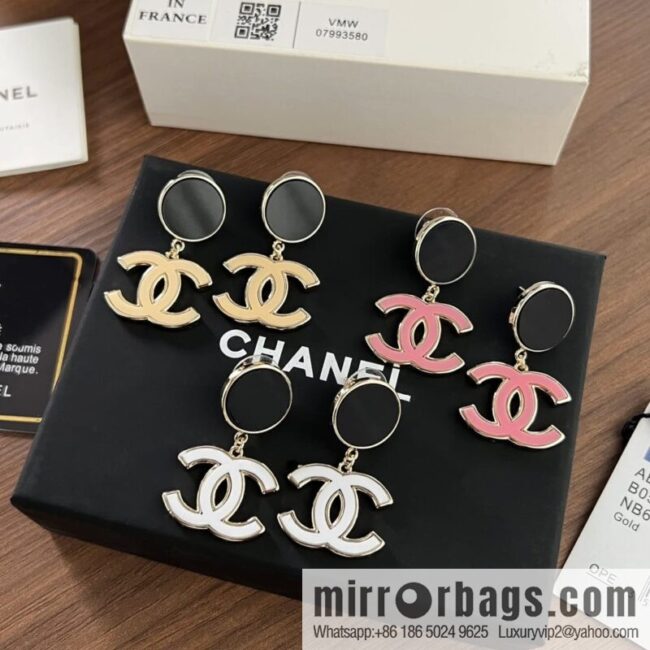 New ☑️ Chanel c2 double c black round stud earrings