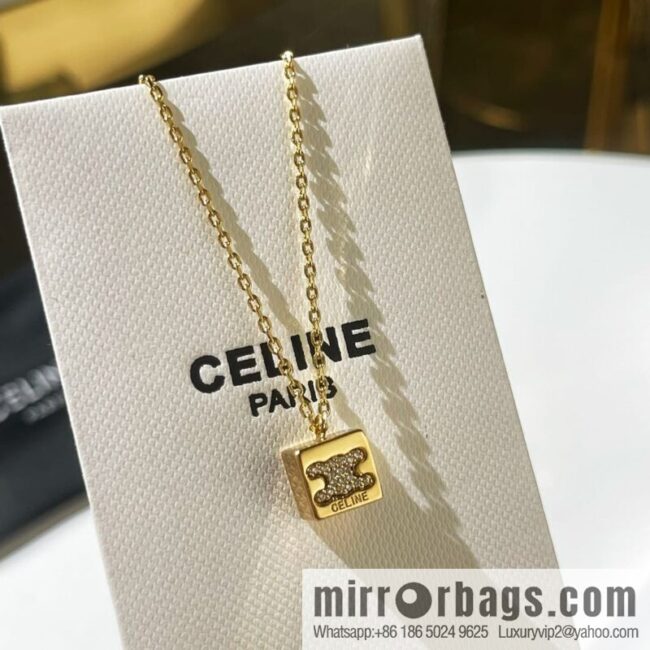 Celine gold crystal cube necklace bracelet stud earrings