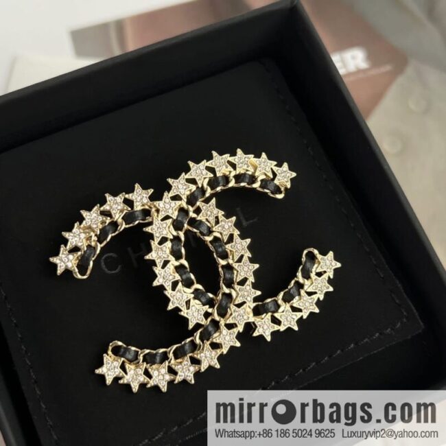 New ☑️ Chanel black leather rope pentagram star brooch