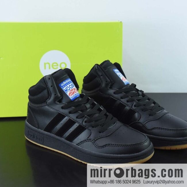 Adidas Neo Hoops 3.0 Mid series help Vintage basketball style casual sports shoes \"leather (fabric) black and blue raw rubber sole\" GY4745