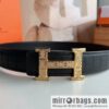 Hermes Hermès Stainless Steel H with Diamond Buckle Men\'s 3.8cm waist belt