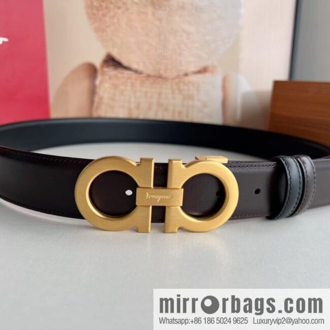 Ferragamo, exquisite figure 8 metal clasp men\'s 3.5cm waist belt