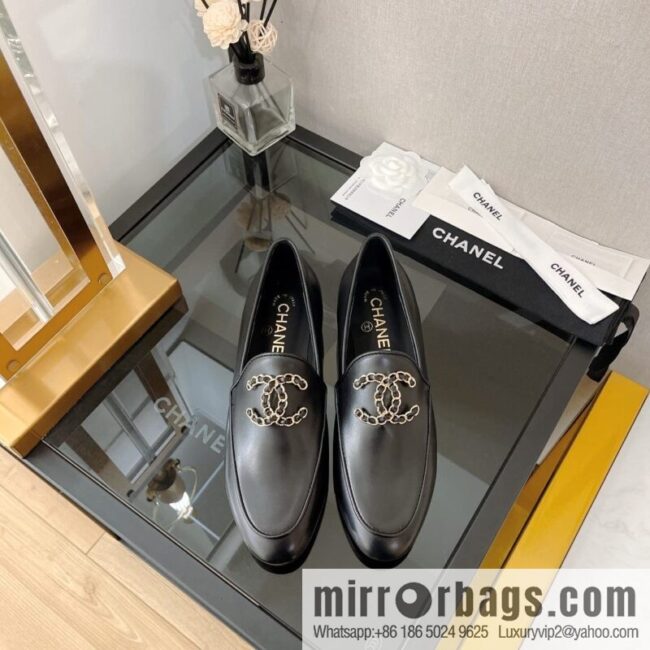 Chanell Chanel Xiaoxiang, new, leather double C buckle loafers/half slippers