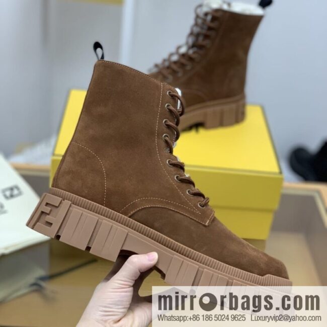 Fendi, new men\'s bare boots made of brown velvet leather (fabric)