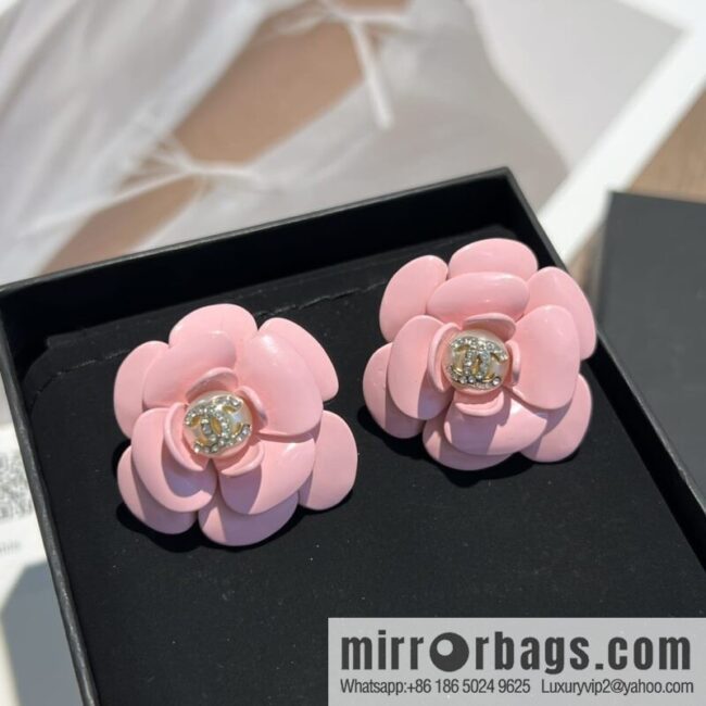 New ☑️ Chanel c1 double c pink camellia stud earrings