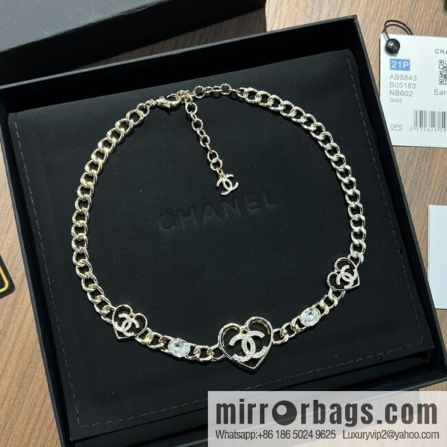New ☑️ Chanel double c gold peach heart love necklace