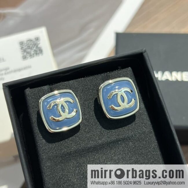 New ☑️ Chanel c1 double c blue square stud earrings