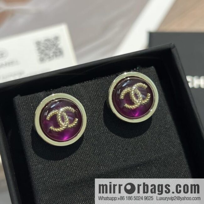 New ☑️ Chanel c1 double c round purple stud earrings