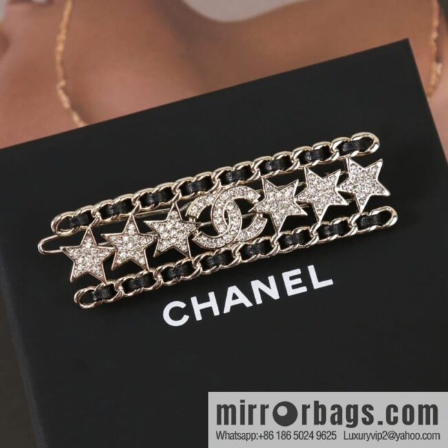 New ☑️ Chanel full diamond double c star black leather rope hairpin hairpin