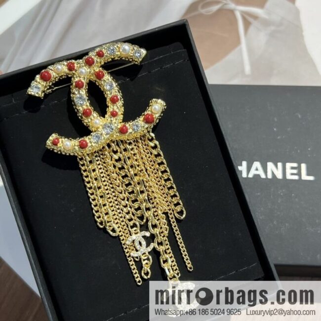 New ☑️ Chanel double c red pearl fringed brooch