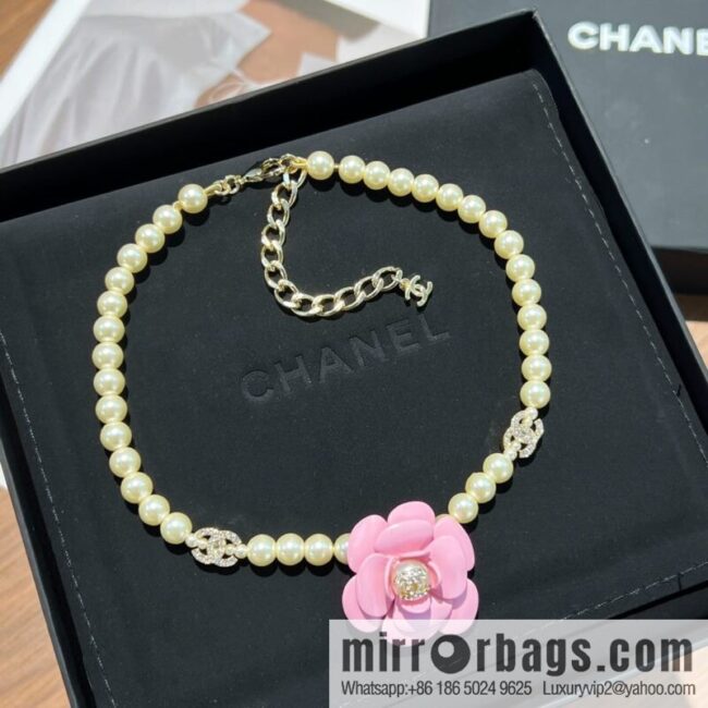 New ☑️ Chanel Double C Pink Camellia Pearl Necklace