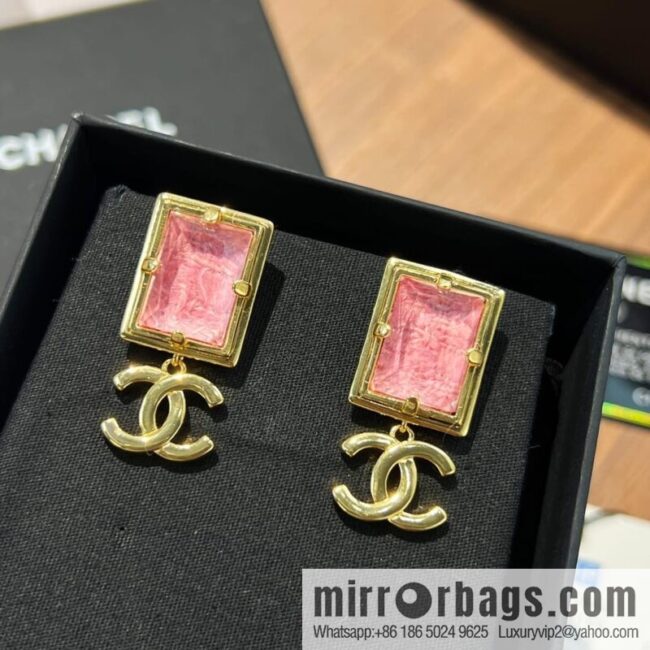 New ☑️ Chanel c2 double c pink square stud earrings