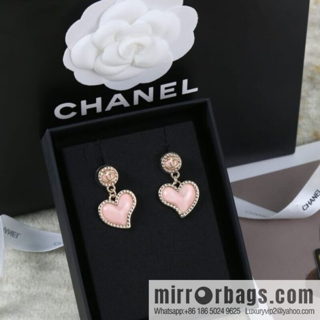 New ☑️ Chanel c2 double c peach heart love stud earrings
