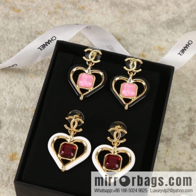 New ☑️ Chanel c2 double c peach heart love stud earrings