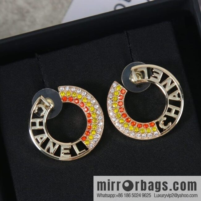 New ☑️ Chanel c2 double c colored diamond round stud earrings