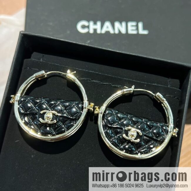 New ☑️ Chanel c1 double c round black stud earrings