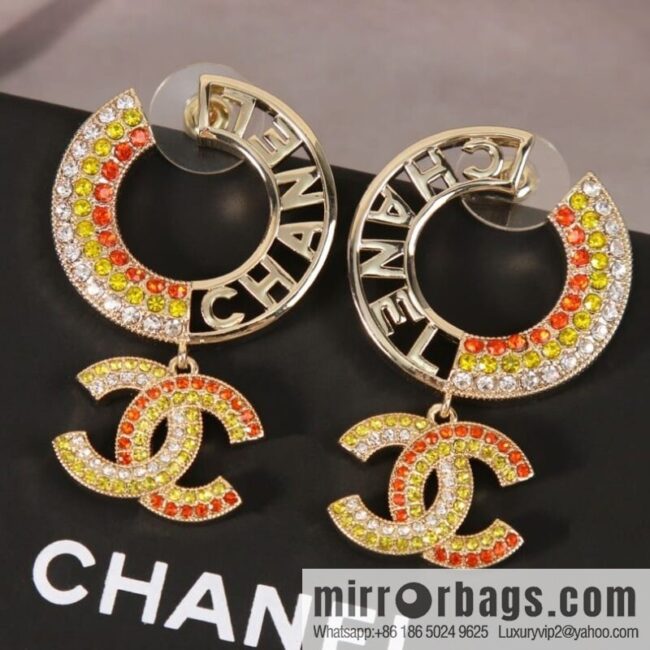 New ☑️ Chanel c2 double c colored diamond round stud earrings