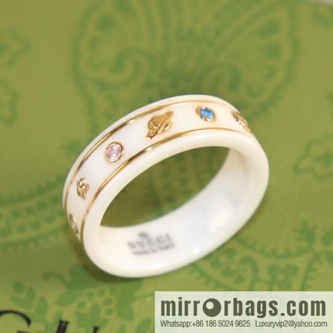 New Gucci gucci double G black and white ceramic Saturn diamond ring